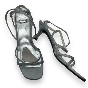 Stuart Weitzman vintage kitten heels silver party shoes square toe formal event